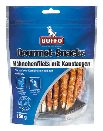 BUFFO Hundeleckerli Gourmet-Snacks Hähnchenfilet mit Kaustangen